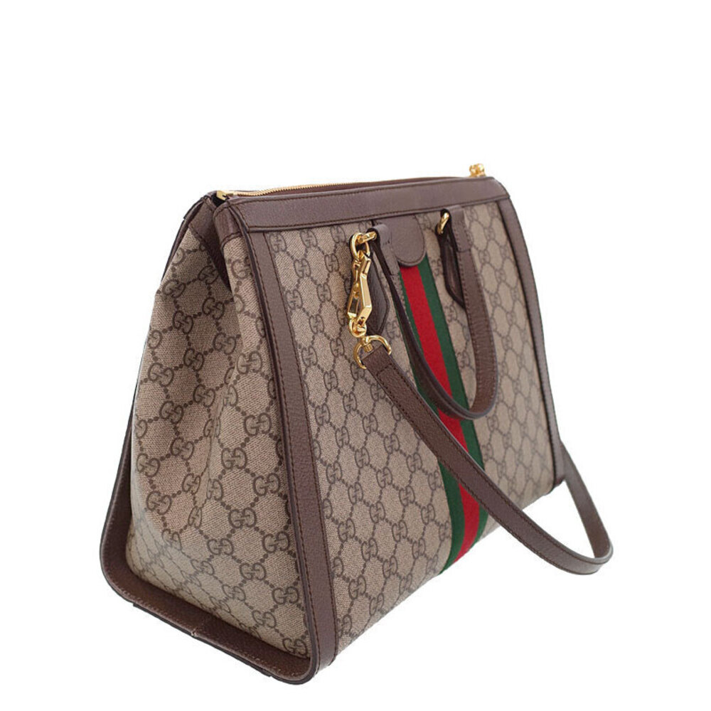 Gucci stripe Ophidia bag web leather brown Supreme canvas GG handle top